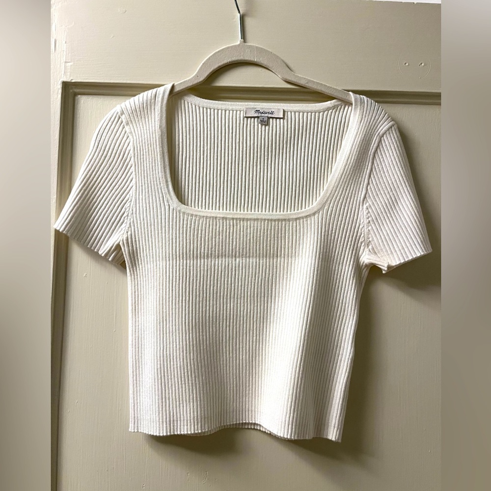 Adorable white ribbed cropped sweater t-shirt, Madewell size S